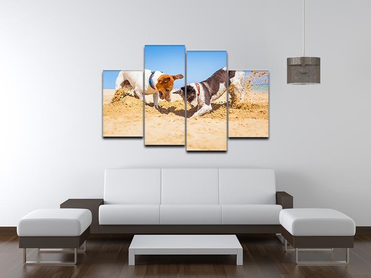 Jack russell couple of dogs digging a hole 4 Split Panel Canvas - Canvas Art Rocks - 3