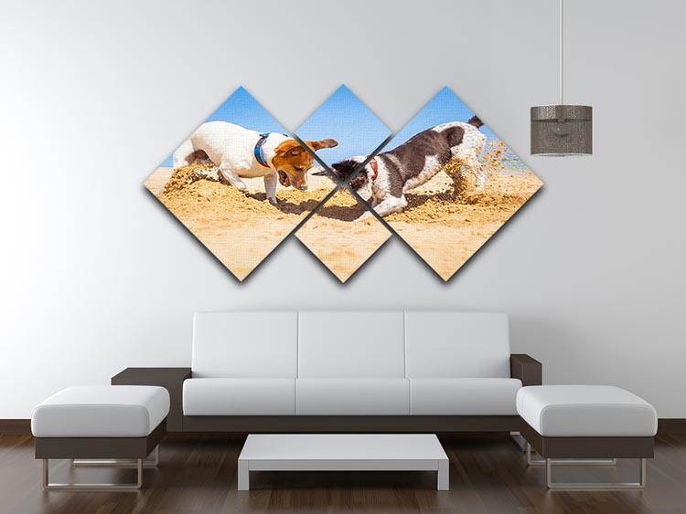 Jack russell couple of dogs digging a hole 4 Square Multi Panel Canvas - Canvas Art Rocks - 3