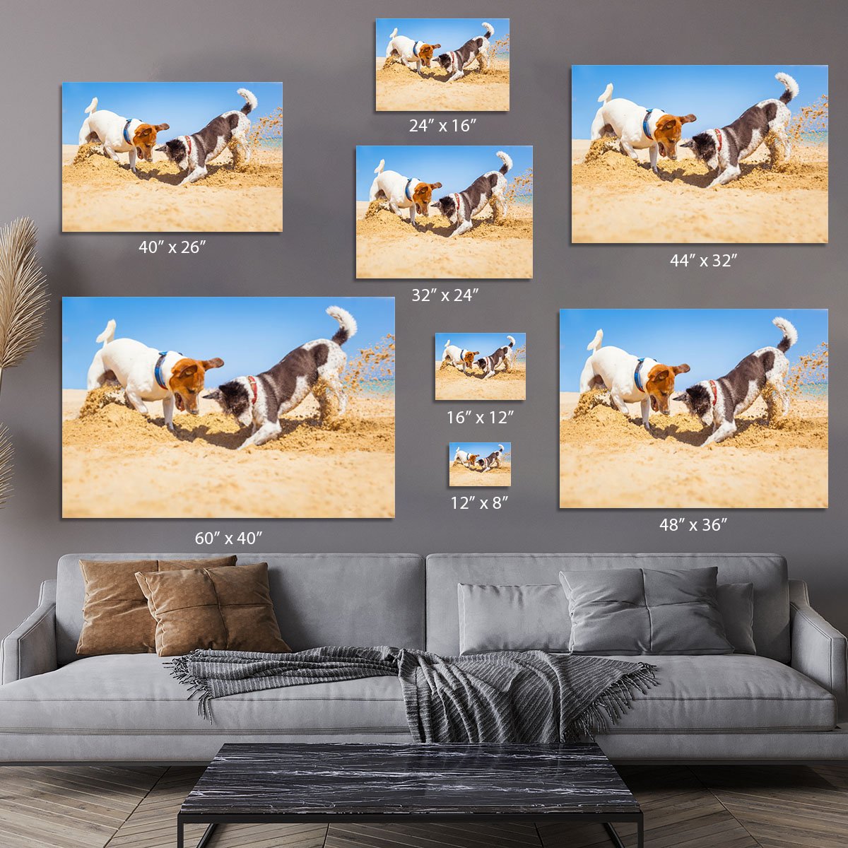 Jack russell couple of dogs digging a hole Canvas Print or Poster