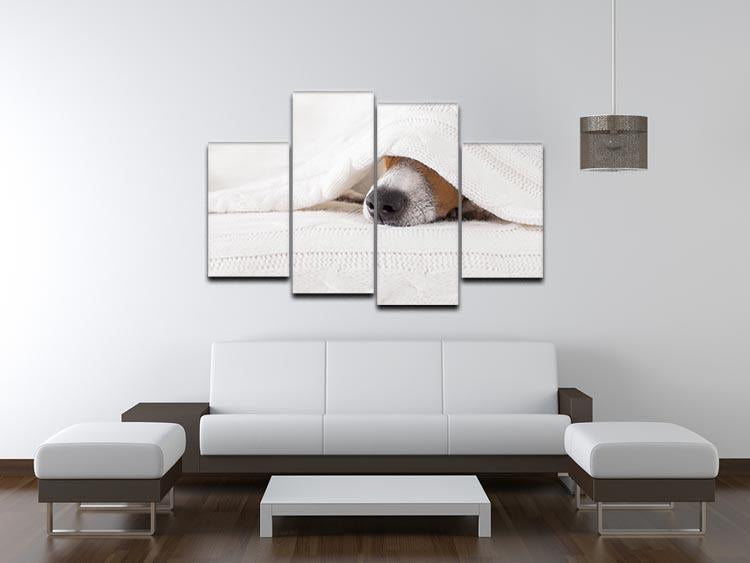 Jack russell dog sleeping under the blanket 4 Split Panel Canvas - Canvas Art Rocks - 3