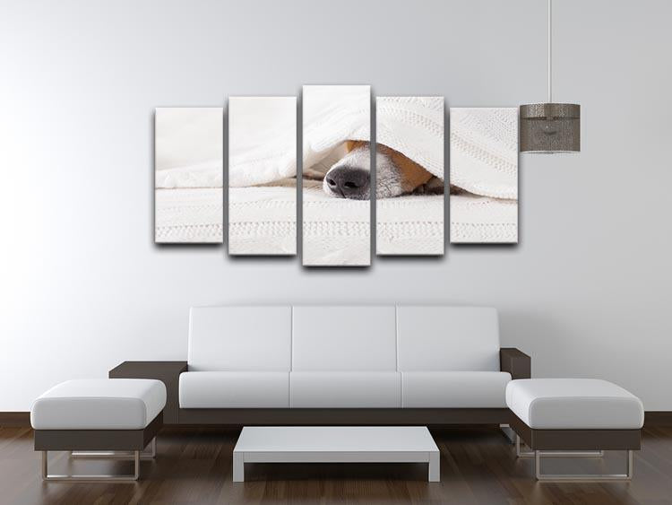 Jack russell dog sleeping under the blanket 5 Split Panel Canvas - Canvas Art Rocks - 3
