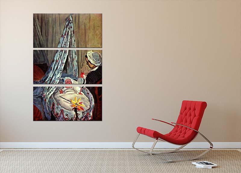 Jean Monet in the cradle by Monet 3 Split Panel Canvas Print - Canvas Art Rocks - 2