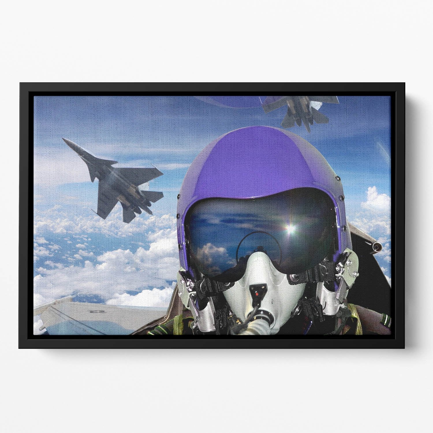 Jet fighter pilot cockpit view Floating Framed Canvas