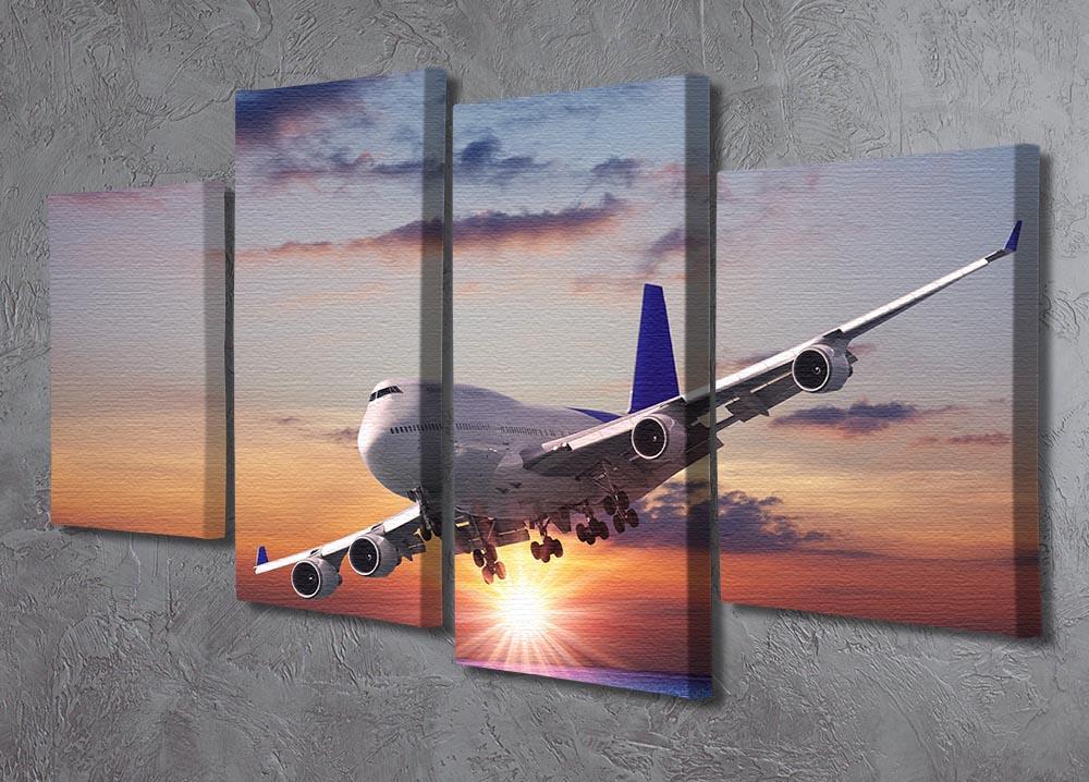 Jet liner over the sea at dusk 4 Split Panel Canvas  - Canvas Art Rocks - 2