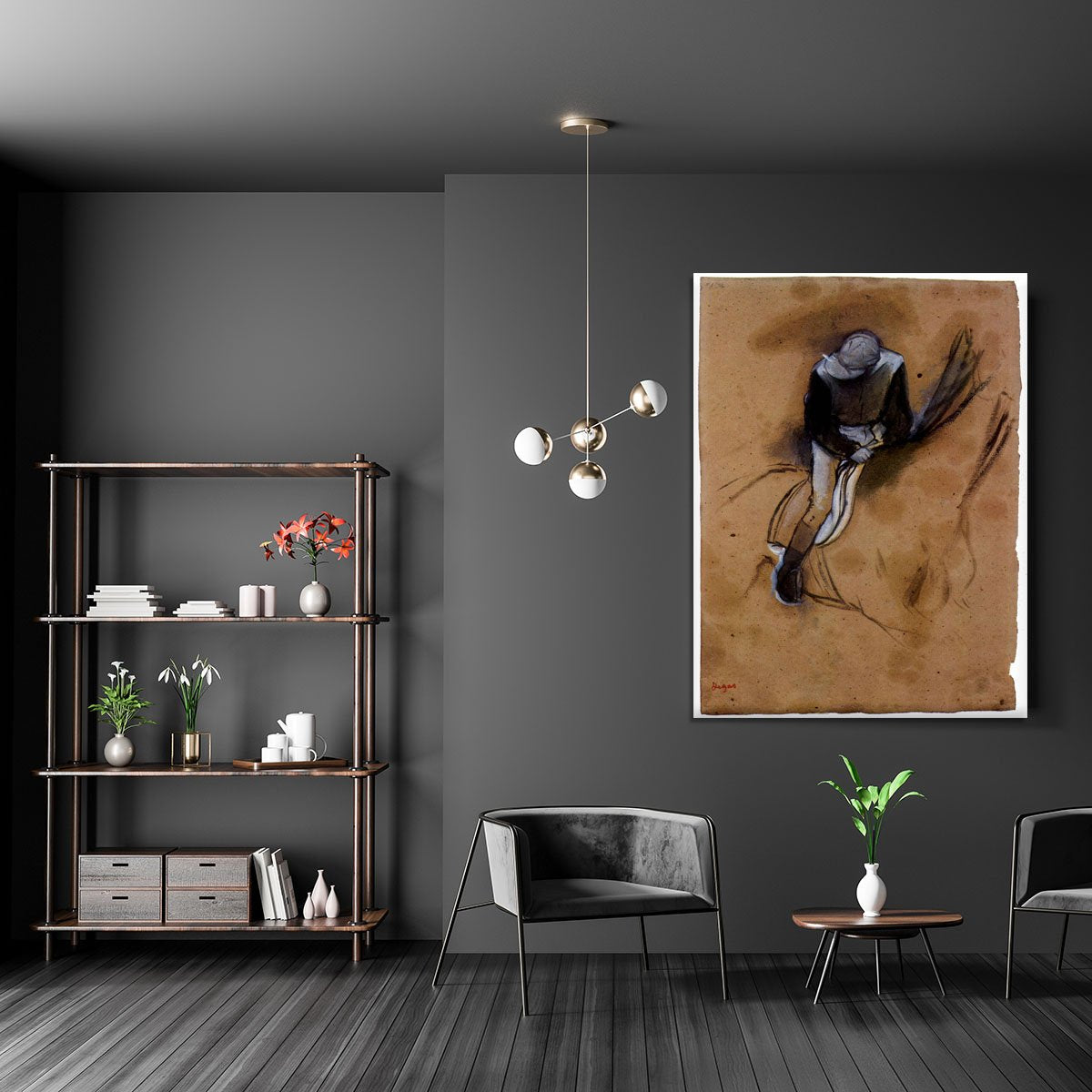 Jockey forward flexed standing in the saddle by Degas Canvas Print or Poster