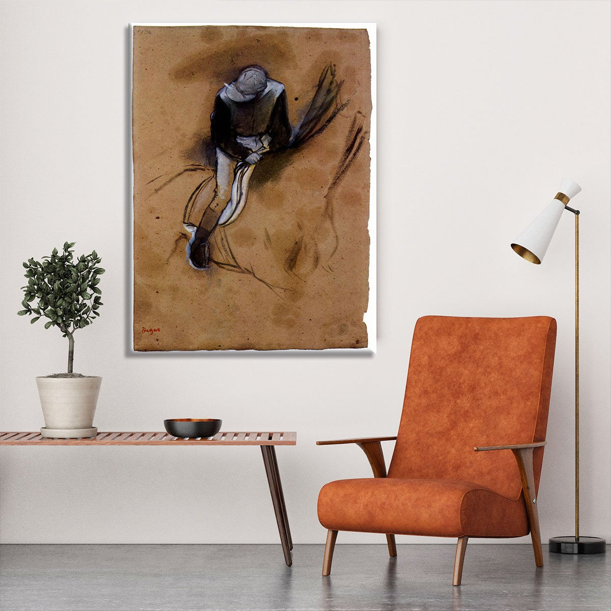 Jockey forward flexed standing in the saddle by Degas Canvas Print or Poster