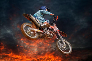 Jumping motocross rider Wall Mural Wallpaper - Canvas Art Rocks - 1