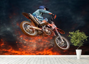 Jumping motocross rider Wall Mural Wallpaper - Canvas Art Rocks - 4