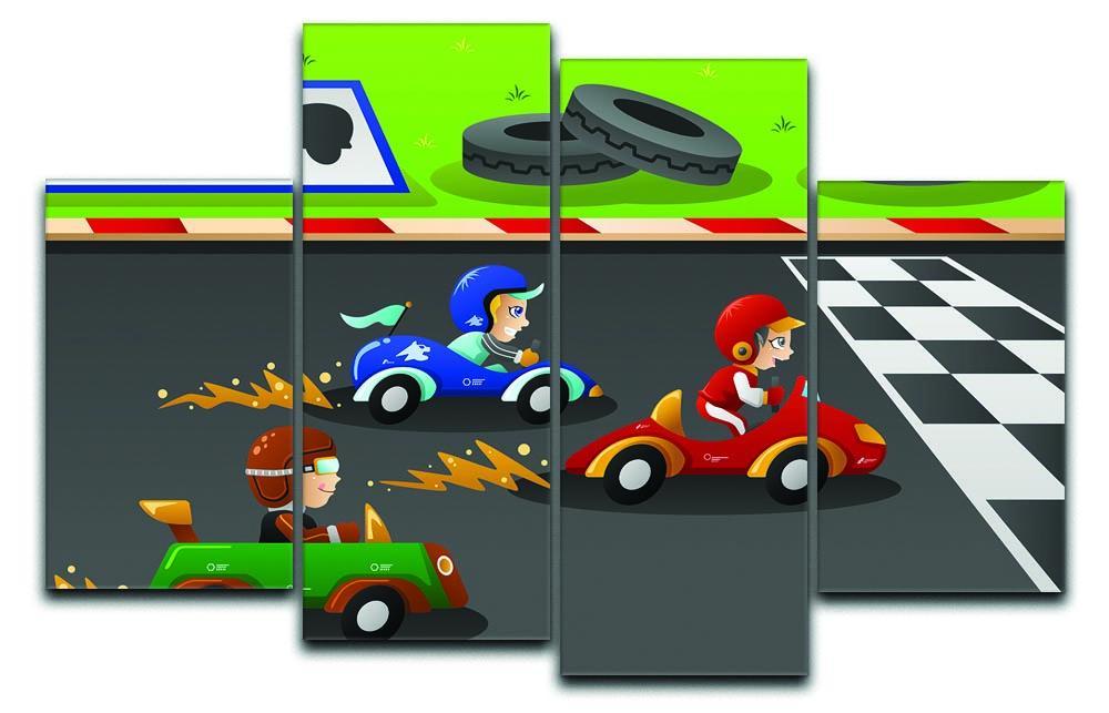 Kids in a car racing 4 Split Panel Canvas  - Canvas Art Rocks - 1