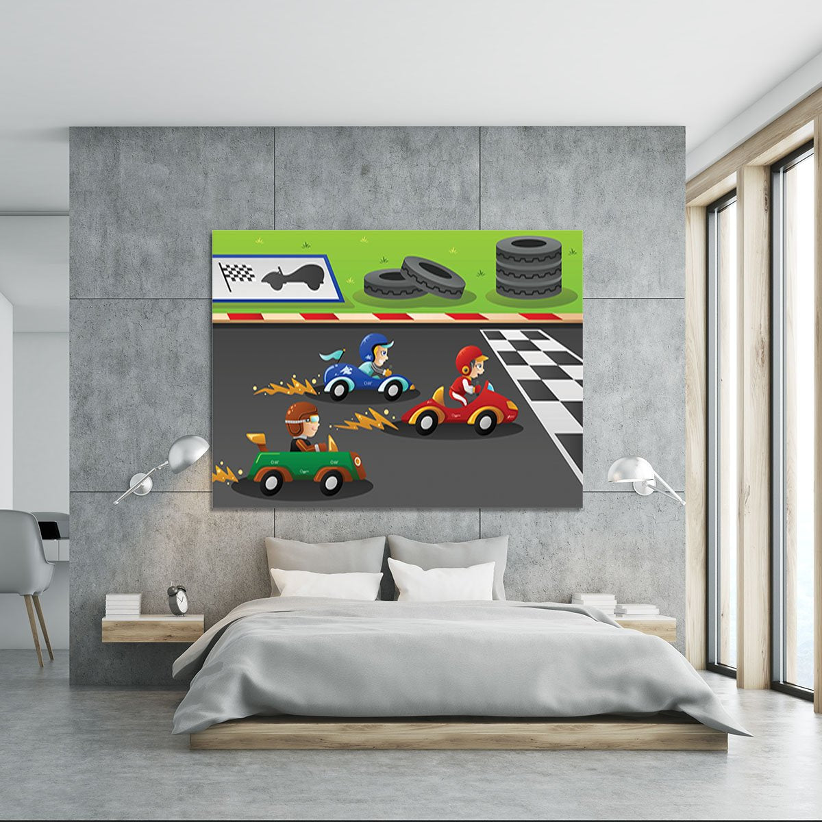 Kids in a car racing Canvas Print or Poster