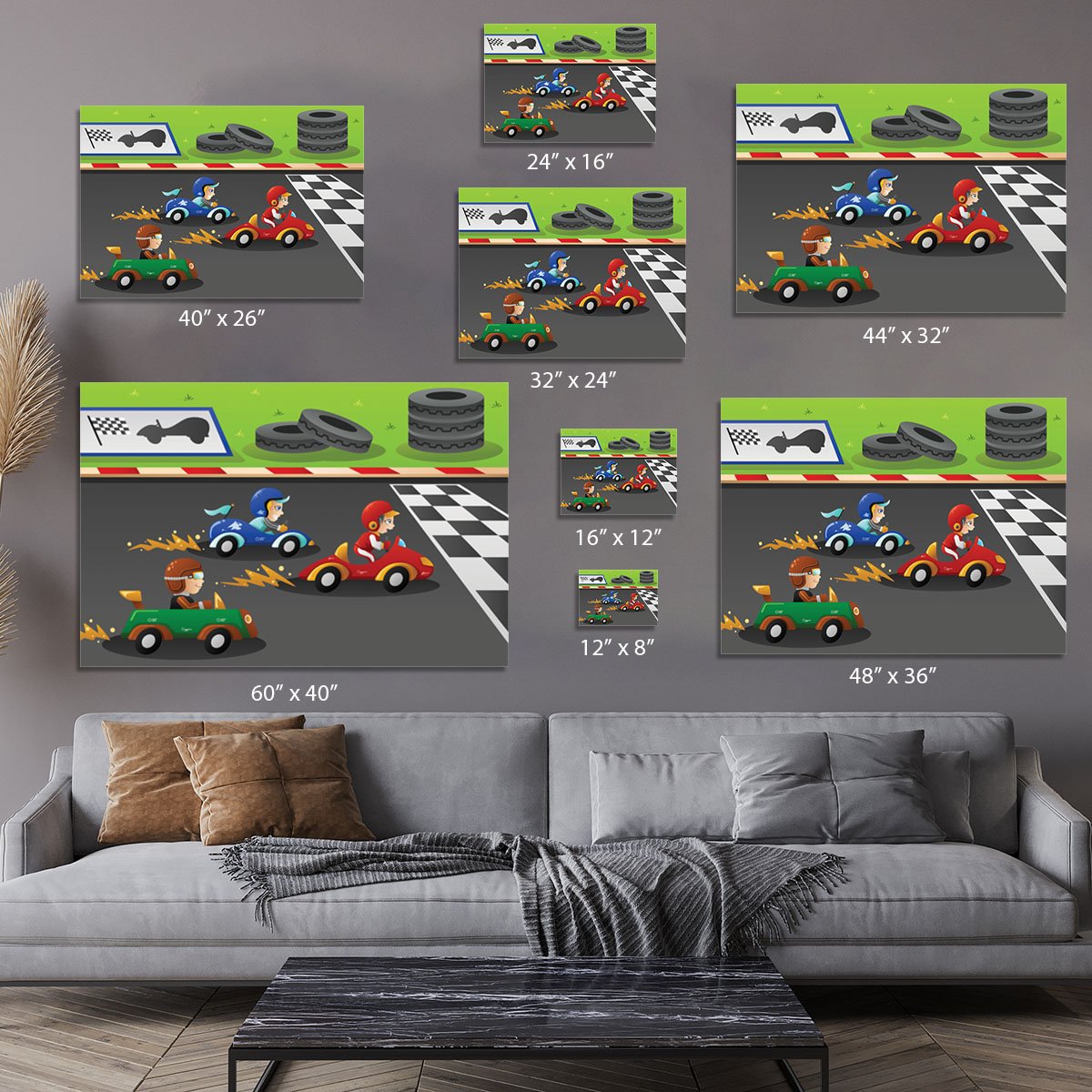 Kids in a car racing Canvas Print or Poster