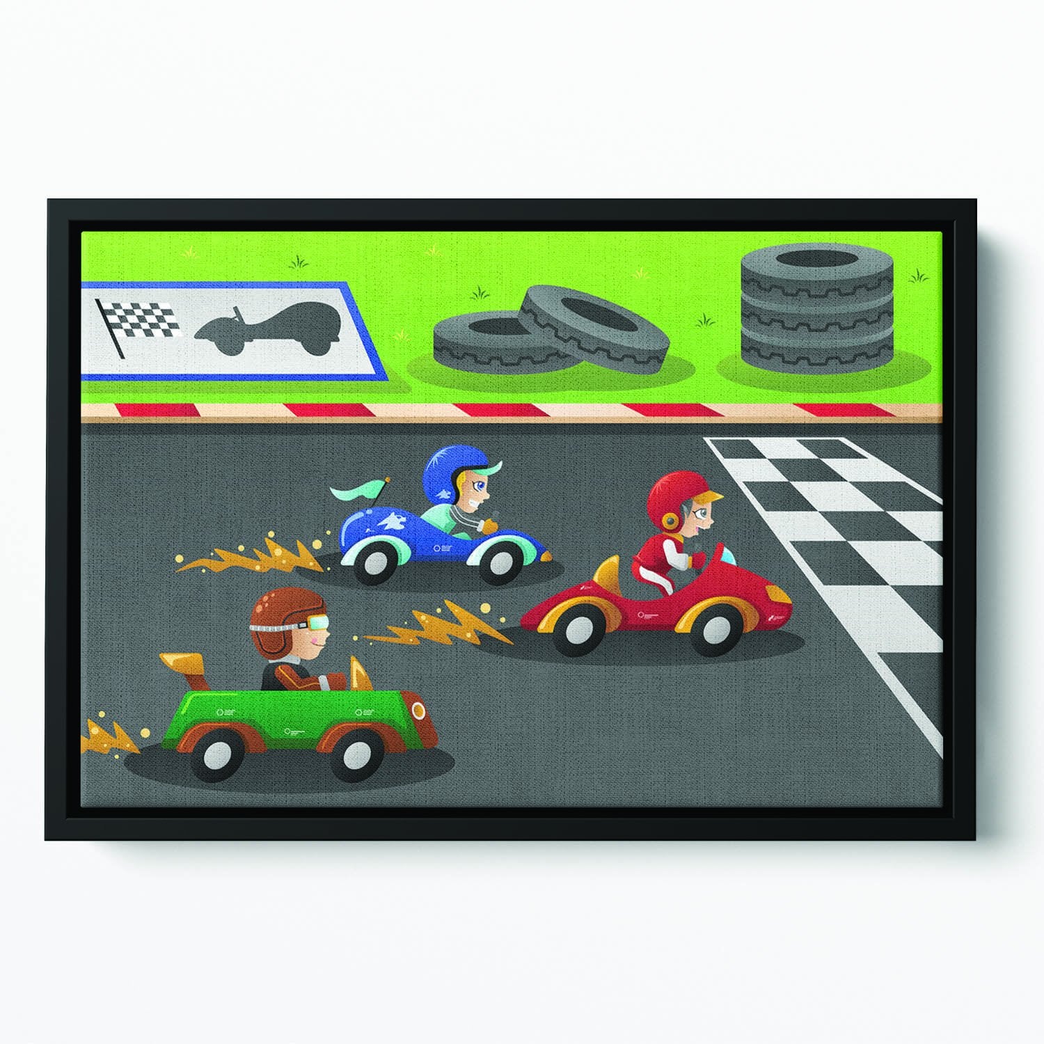 Kids in a car racing Floating Framed Canvas