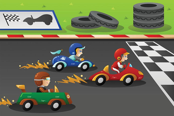 Kids in a car racing Wall Mural Wallpaper