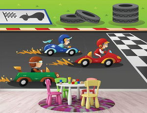 Kids in a car racing Wall Mural Wallpaper - Canvas Art Rocks - 2
