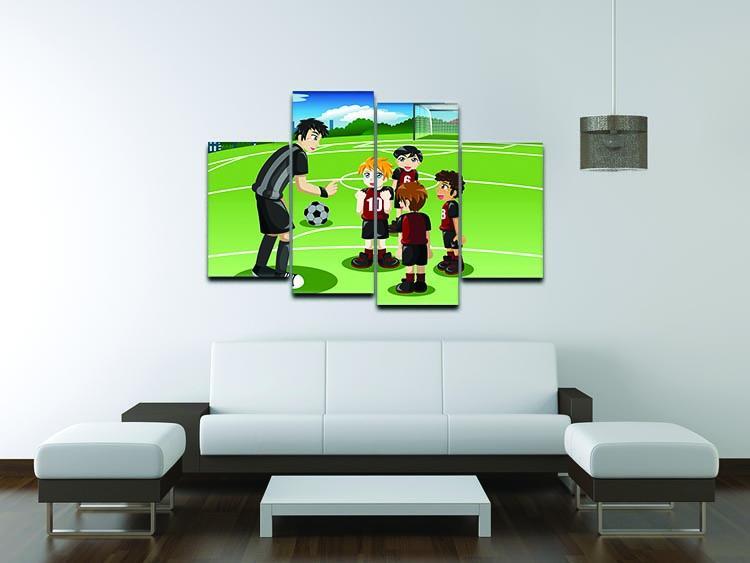 Kids in soccer field listening to their coach 4 Split Panel Canvas - Canvas Art Rocks - 3
