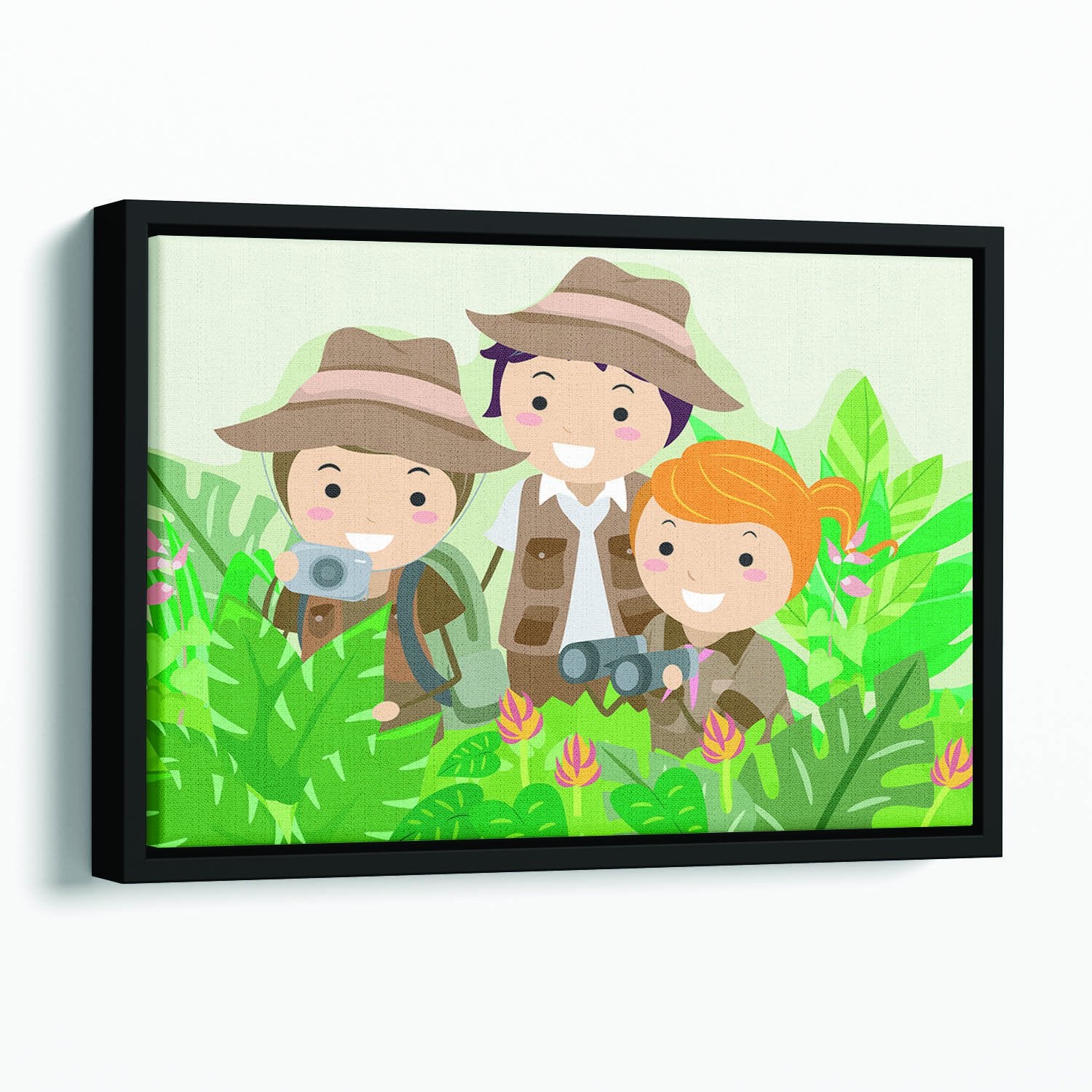 Kids on a Safari Adventure Floating Framed Canvas