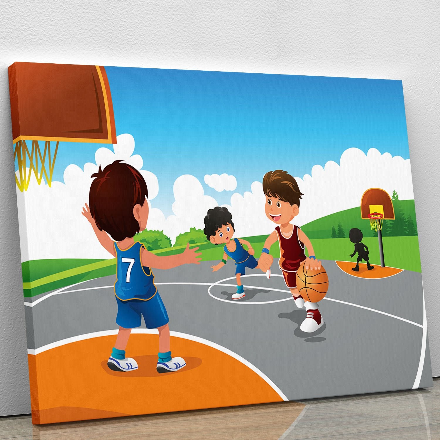 Kids playing basketball in a playground Canvas Print or Poster