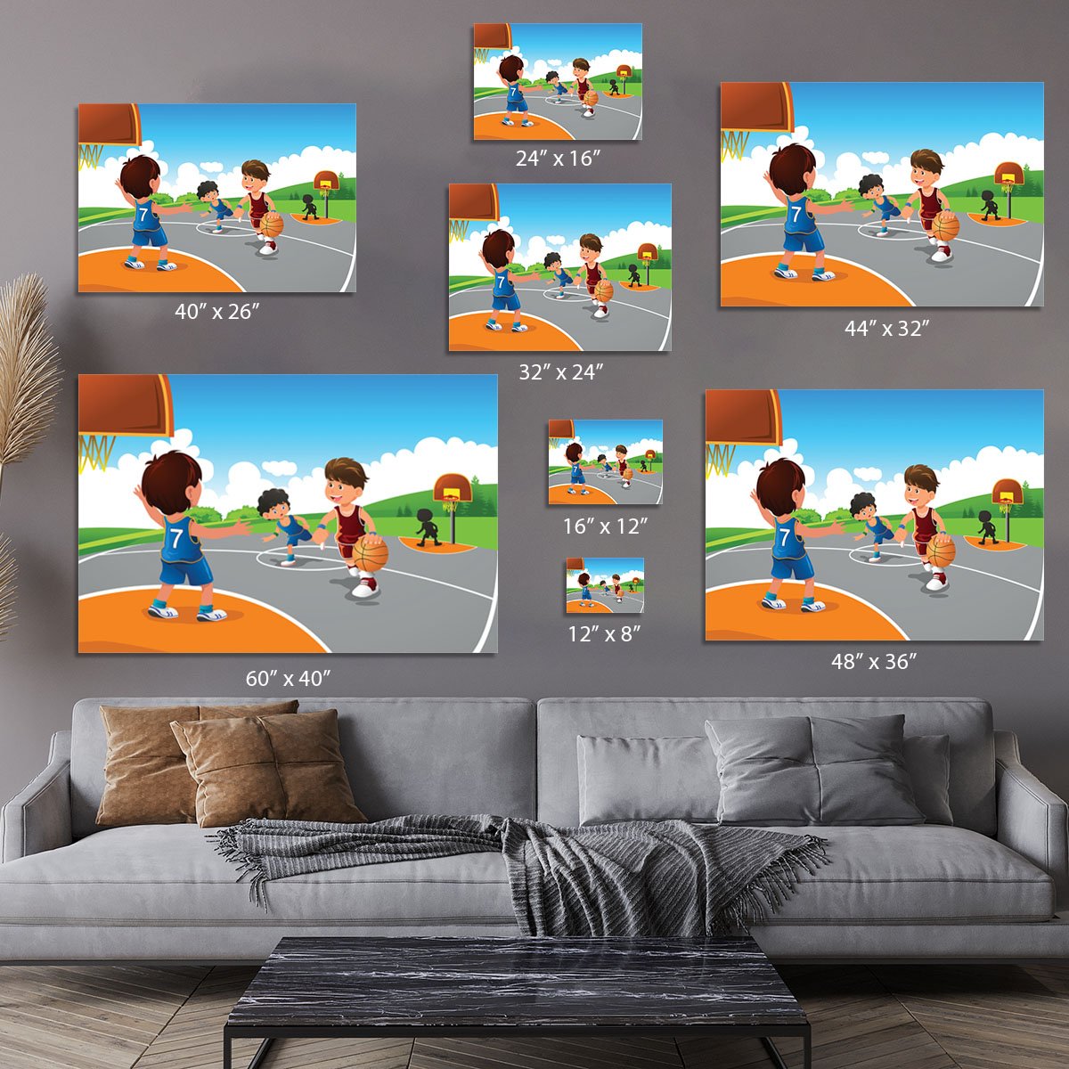 Kids playing basketball in a playground Canvas Print or Poster