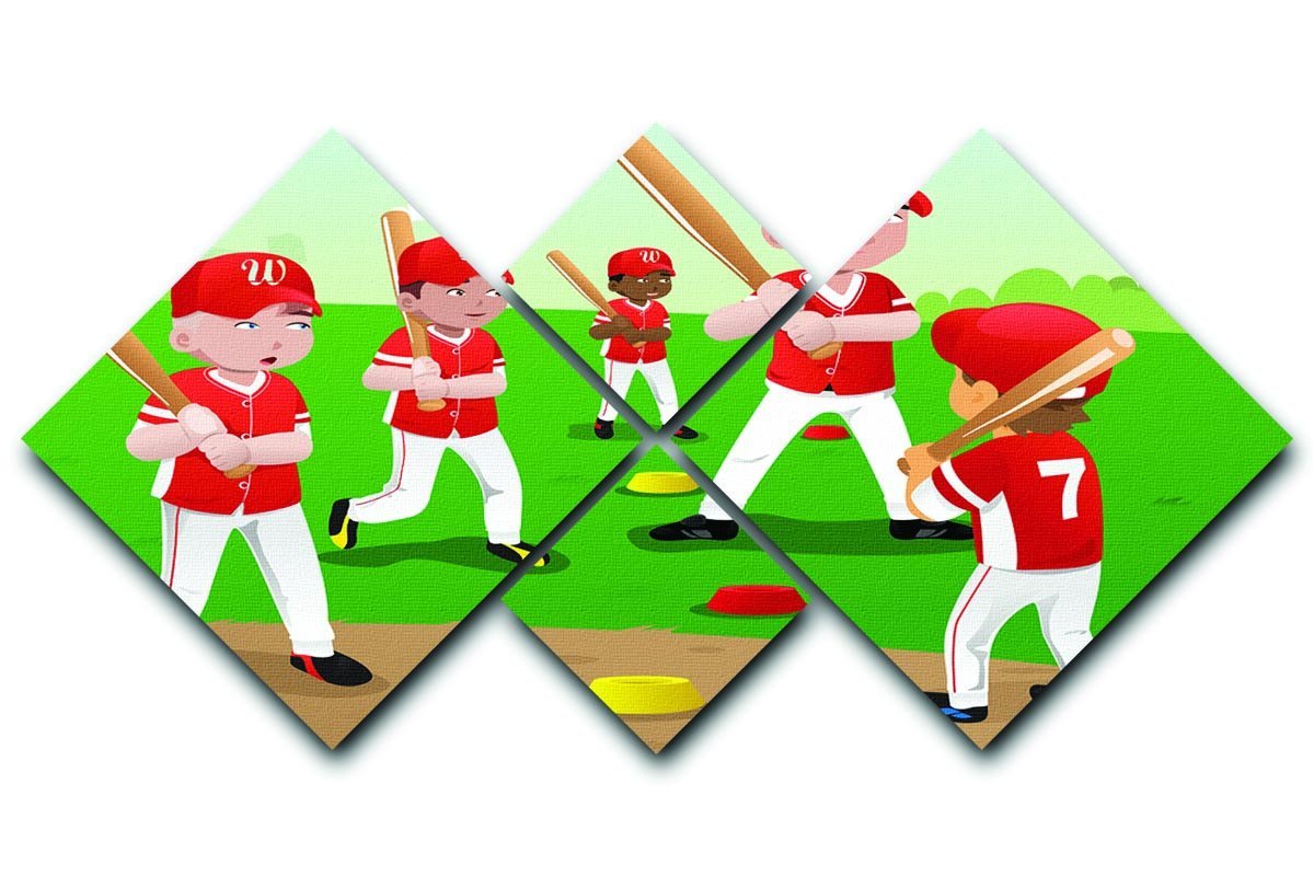 Kids practicing baseball 4 Square Multi Panel Canvas  - Canvas Art Rocks - 1