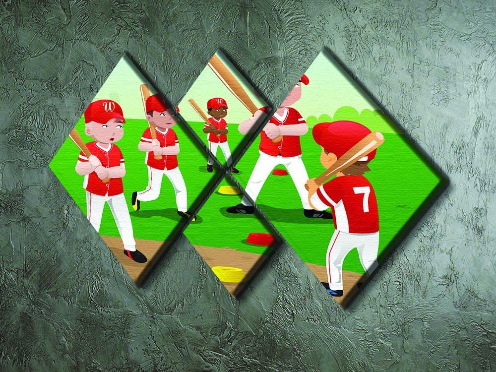Kids practicing baseball 4 Square Multi Panel Canvas - Canvas Art Rocks - 2