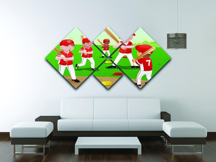 Kids practicing baseball 4 Square Multi Panel Canvas - Canvas Art Rocks - 3