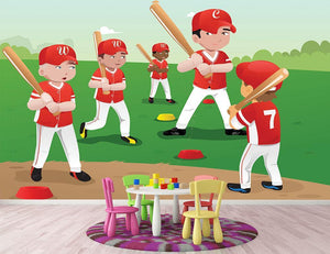 Kids practicing baseball Wall Mural Wallpaper - Canvas Art Rocks - 2