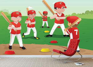 Kids practicing baseball Wall Mural Wallpaper - Canvas Art Rocks - 3