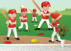 Kids practicing baseball Wall Mural Wallpaper - Canvas Art Rocks - 4