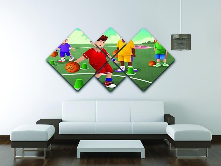 Kids practicing basketball 4 Square Multi Panel Canvas - Canvas Art Rocks - 3