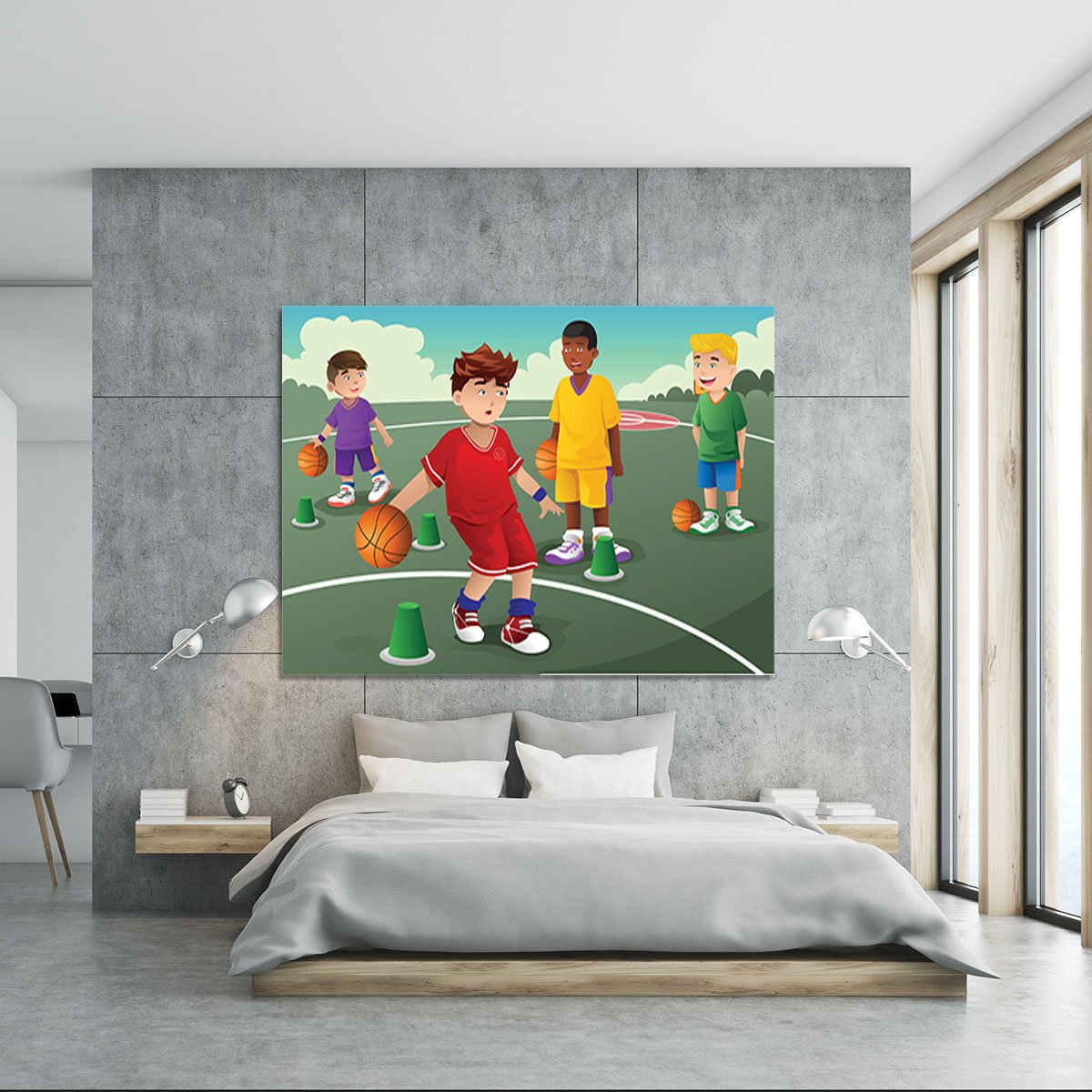 Kids practicing basketball Canvas Print or Poster