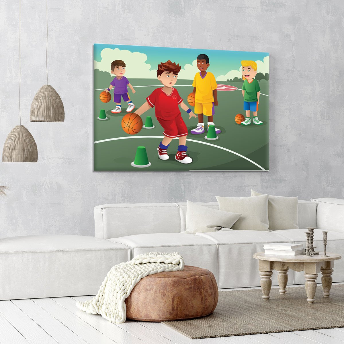 Kids practicing basketball Canvas Print or Poster
