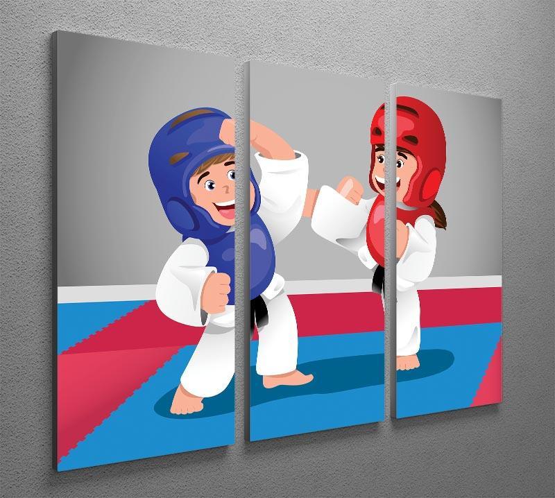 Kids practicing taekwondo in a dojo 3 Split Panel Canvas Print - Canvas Art Rocks - 2