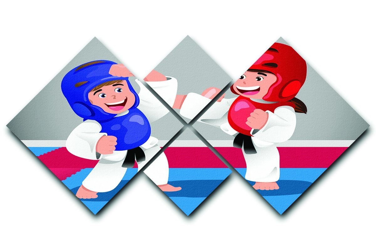 Kids practicing taekwondo in a dojo 4 Square Multi Panel Canvas  - Canvas Art Rocks - 1