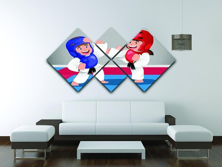 Kids practicing taekwondo in a dojo 4 Square Multi Panel Canvas - Canvas Art Rocks - 3