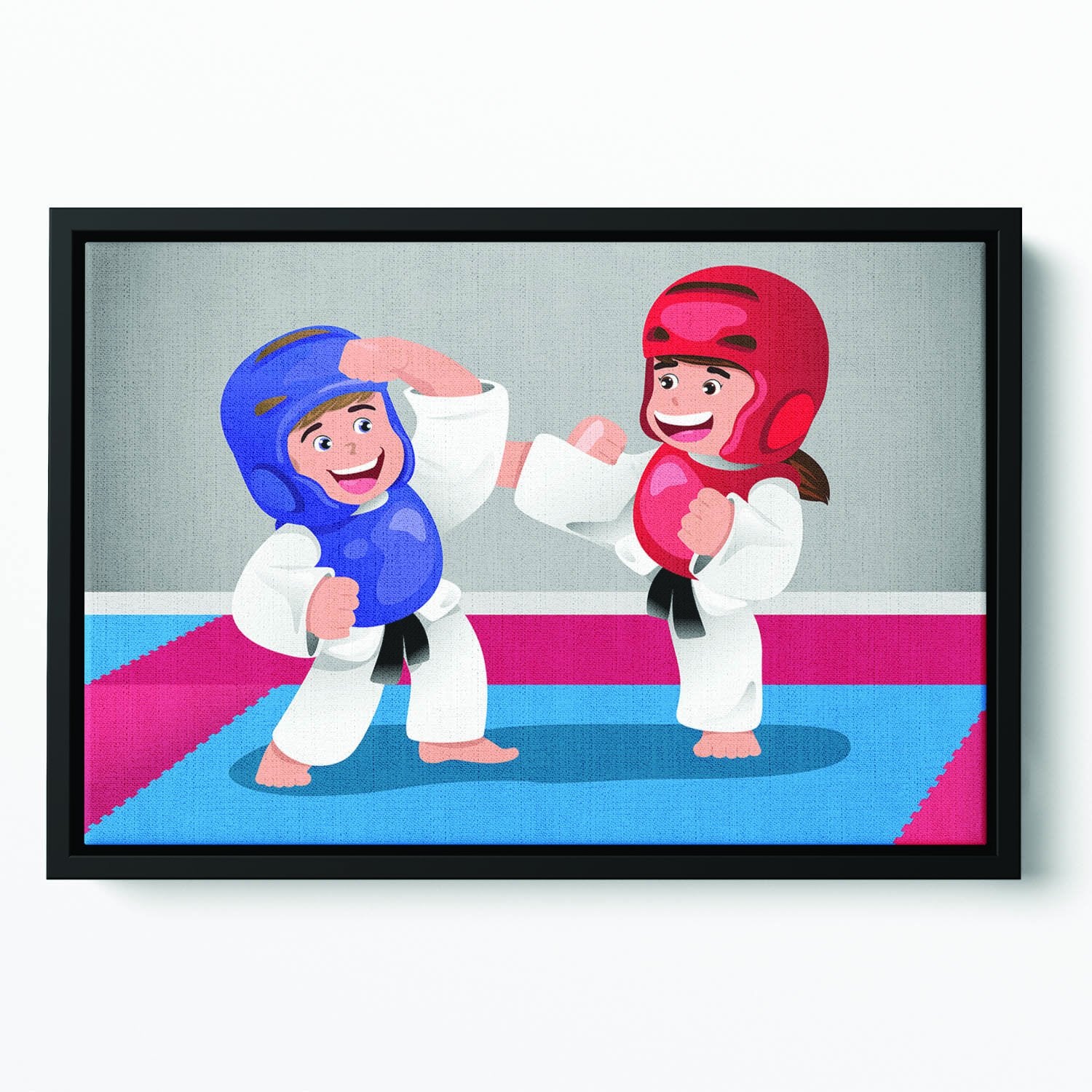 Kids practicing taekwondo in a dojo Floating Framed Canvas