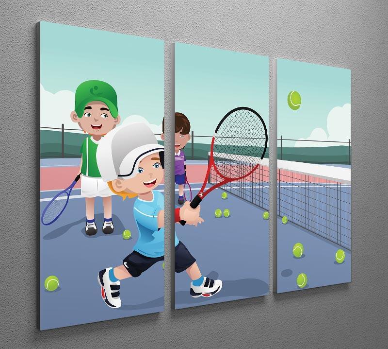 Kids practicing tennis 3 Split Panel Canvas Print - Canvas Art Rocks - 2