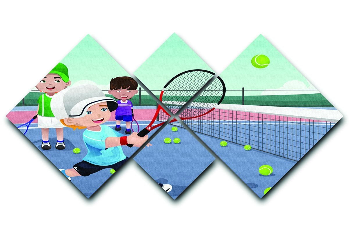 Kids practicing tennis 4 Square Multi Panel Canvas  - Canvas Art Rocks - 1