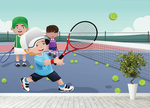 Kids practicing tennis Wall Mural Wallpaper - Canvas Art Rocks - 4
