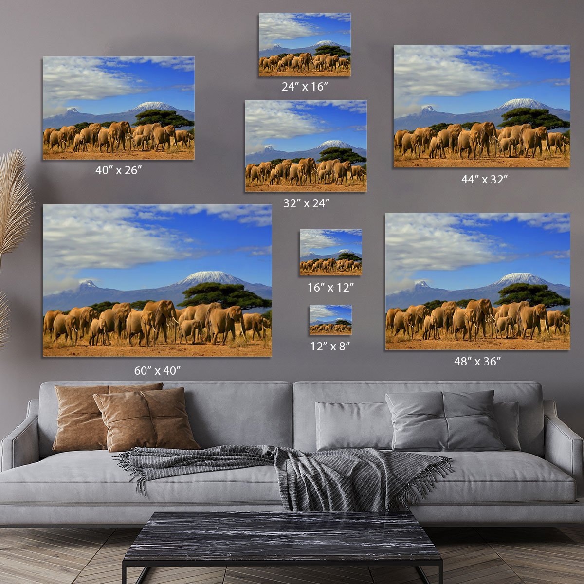 Kilimanjaro And Elephants Canvas Print or Poster