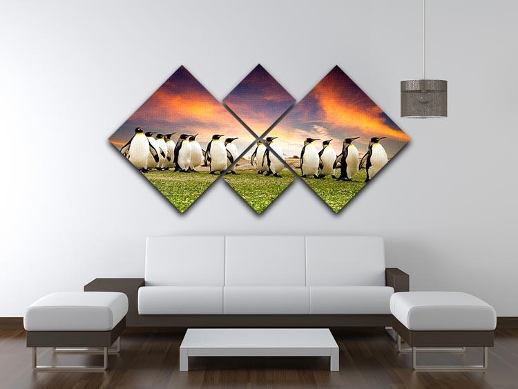 King Penguins in the Falkland Islands 4 Square Multi Panel Canvas - Canvas Art Rocks - 3