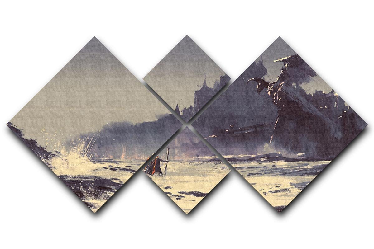 King walking through sea beach 4 Square Multi Panel Canvas  - Canvas Art Rocks - 1