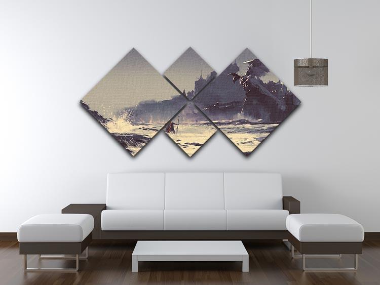 King walking through sea beach 4 Square Multi Panel Canvas  - Canvas Art Rocks - 3
