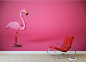 Kitsch pink flamingo in studio Wall Mural Wallpaper - Canvas Art Rocks - 2