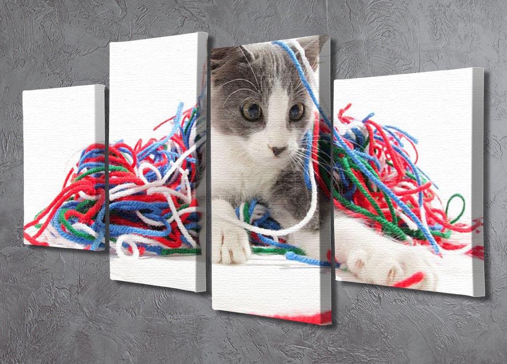 Kitten playing with yarn 4 Split Panel Canvas - Canvas Art Rocks - 2