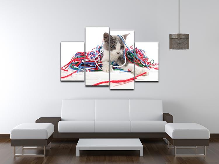 Kitten playing with yarn 4 Split Panel Canvas - Canvas Art Rocks - 3