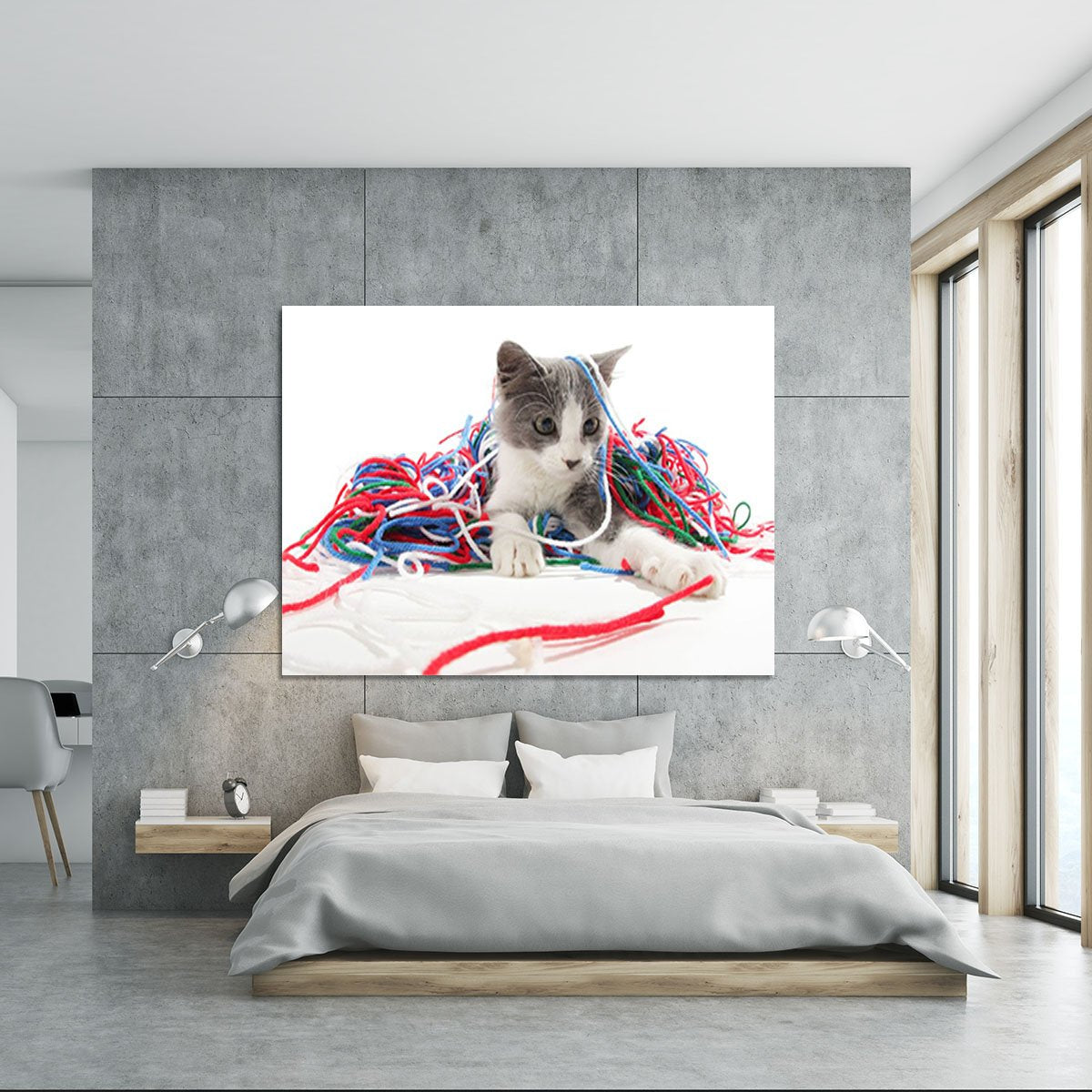 Kitten playing with yarn Canvas Print or Poster