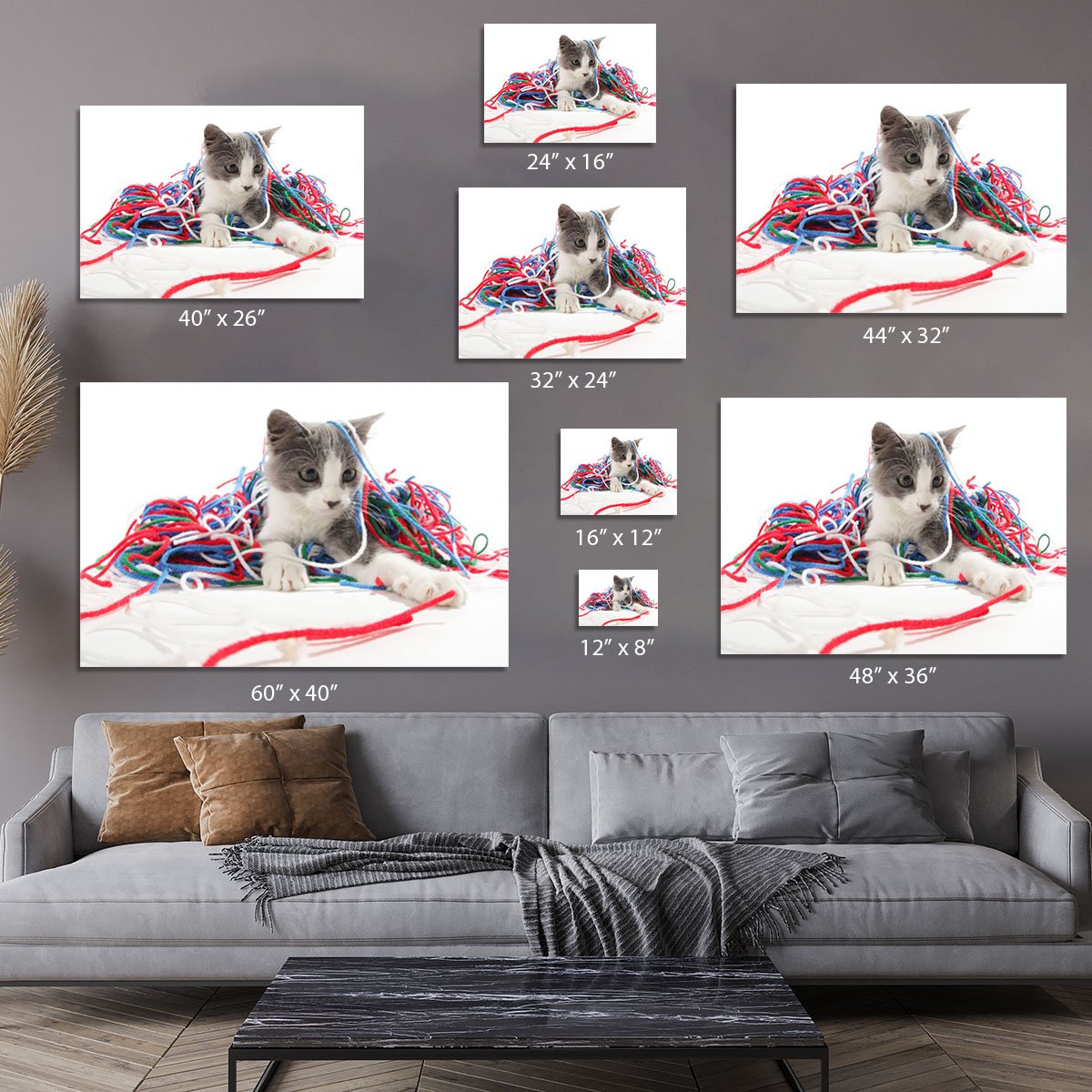 Kitten playing with yarn Canvas Print or Poster