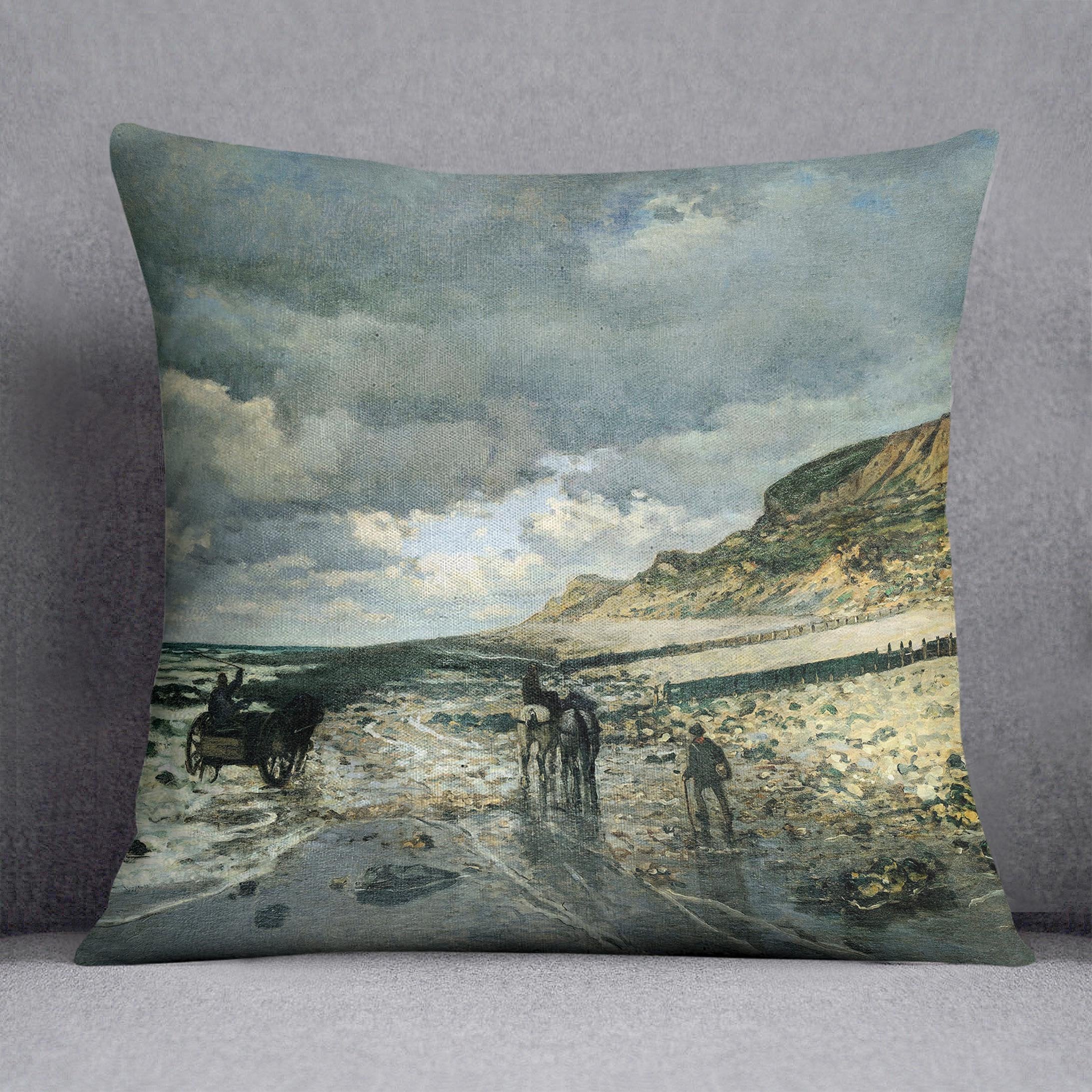 La Pointe del Heve at low tide by Monet Throw Pillow
