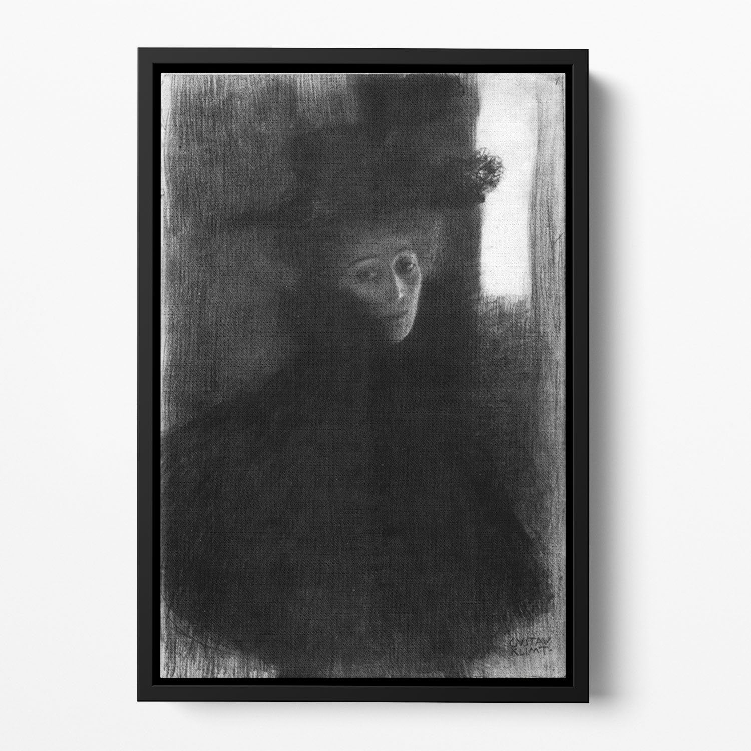 Lady with a hat and Cape by Klimt Floating Framed Canvas