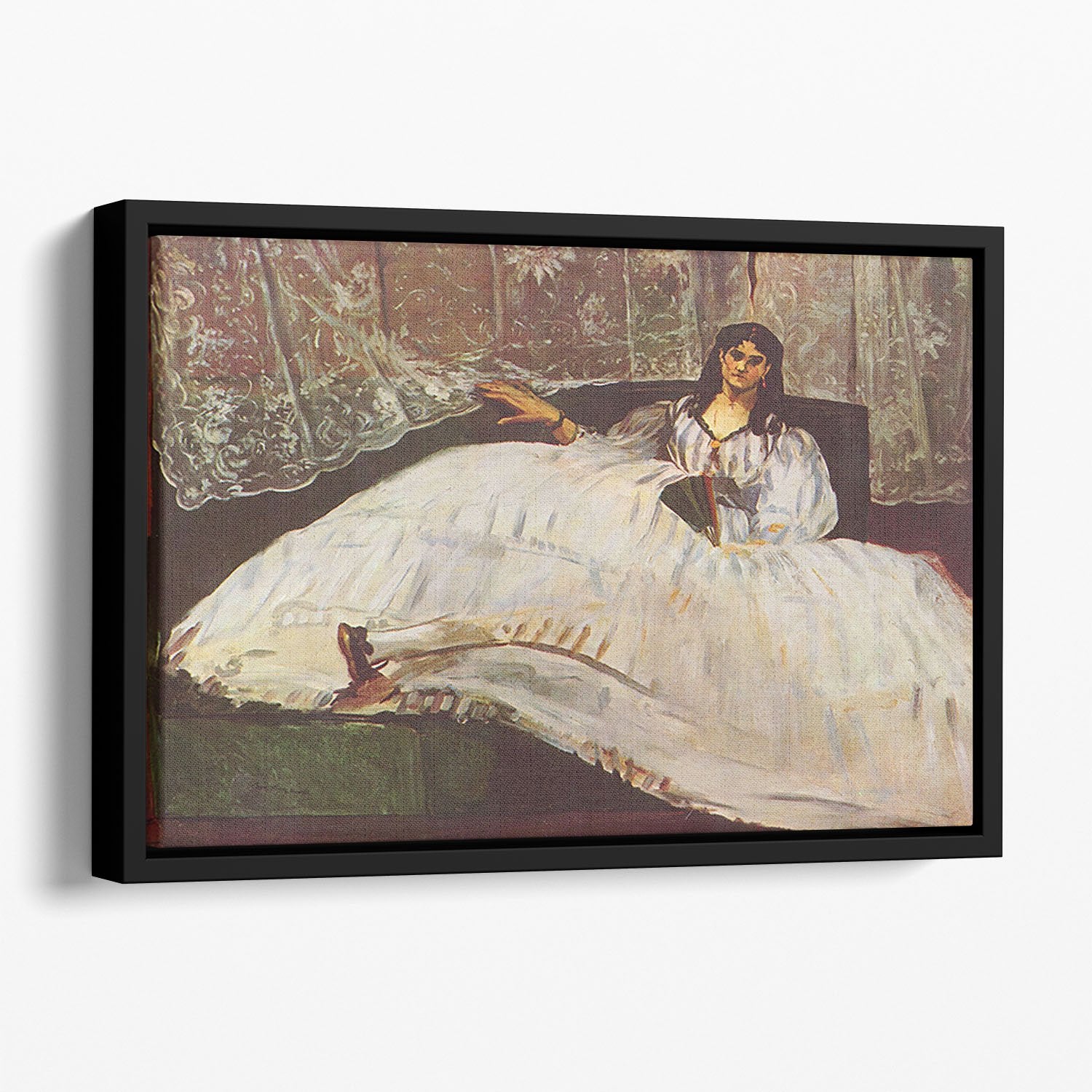 Lady with fan by Manet Floating Framed Canvas